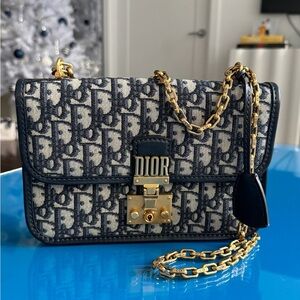 Dior Monogram Crossbody Bag in Navy and Gold